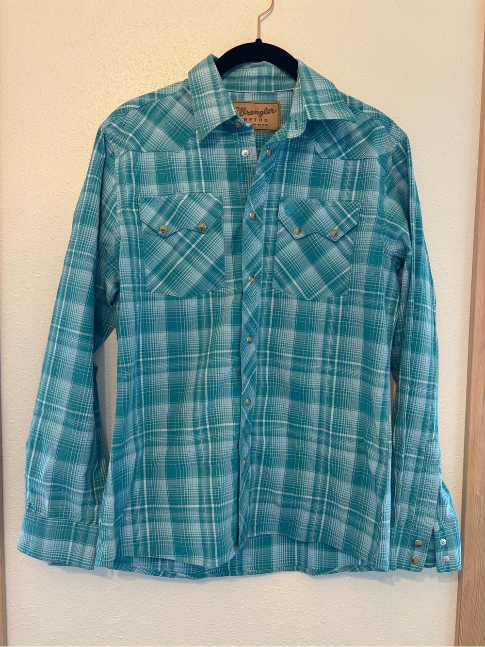 Wrangler Retro Plaid Button-Down Shirt in Teal - Women's Long Sleeve